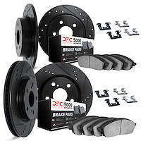 8514-76154 Drilled/Slotted Brake Rotors w/5000 Advanced Brake Pads Kit & Hardware [Black], 1992-1996 Lexus/Toyota/Scion, Positio