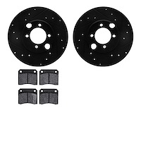 8602-20002 Drilled/Slotted Brake Rotors w/5000 Euro Ceramic Brake Pads Kit [Black], 1983-1993 Jaguar, Position: Rear