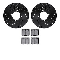 8602-22005 Drilled/Slotted Brake Rotors w/5000 Euro Ceramic Brake Pads Kit [Black], 1976-1979 Lotus, Position: Front