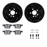 8612-11026 Drilled/Slotted Brake Rotors w/5000 Euro Ceramic Brake Pads Kit & Hardware [Black], 2015-2020 Multiple Makes/Models, 