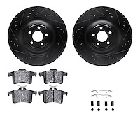 8612-20020 Drilled/Slotted Brake Rotors w/5000 Euro Ceramic Brake Pads Kit & Hardware [Black], 2010-2017 Jaguar, Position: Rear