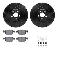 8612-27050 Drilled/Slotted Brake Rotors w/5000 Euro Ceramic Brake Pads Kit & Hardware [Black], Fits Select Multiple Makes/Models