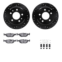 8612-31012 Drilled/Slotted Brake Rotors w/5000 Euro Ceramic Brake Pads Kit & Hardware [Black], 1982-1989 BMW, Position: Rear