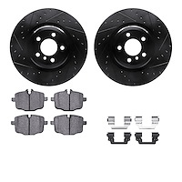 8612-31081 Drilled/Slotted Brake Rotors w/5000 Euro Ceramic Brake Pads Kit & Hardware [Black], 2016-2019 BMW, Position: Rear