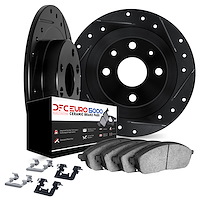8612-74001 Drilled/Slotted Brake Rotors w/5000 Euro Ceramic Brake Pads Kit & Hardware [Black], 1965-1972 Audi/Volkswagen, Positi