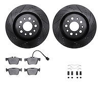 8612-79001 Drilled/Slotted Brake Rotors w/5000 Euro Ceramic Brake Pads Kit & Hardware [Black], Fits Select Maserati, Position: R
