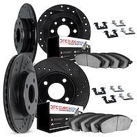 8614-20000 Drilled/Slotted Brake Rotors w/5000 Euro Ceramic Brake Pads Kit & Hardware [Black], 1973-1987 Jaguar, Position: Front