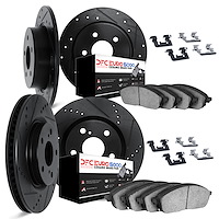 8614-20004 Drilled/Slotted Brake Rotors w/5000 Euro Ceramic Brake Pads Kit & Hardware [Black], 2003-2005 Jaguar, Position: Front