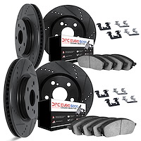 8614-20006 Drilled/Slotted Brake Rotors w/5000 Euro Ceramic Brake Pads Kit & Hardware [Black], Fits Select Jaguar, Position: Fro