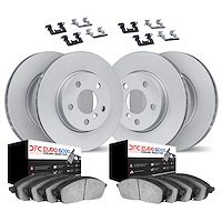 9614-12650 GEOMET Brake Rotors w/5000 Euro Ceramic Brake Pads Kit & Hardware, 2016-2020 Volvo, Position: Front and Rear