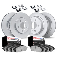 9614-20006 GEOMET Brake Rotors w/5000 Euro Ceramic Brake Pads Kit & Hardware, 2017-2019 Jaguar, Position: Front and Rear
