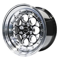 VWRE001 Revolver Wheel, Size: 15" x 8", Bolt Pattern: 4 x 100 mm & 4 x 4 1/2" (114.3 mm) [Finish: Gloss Black/Polish Lip Milled]