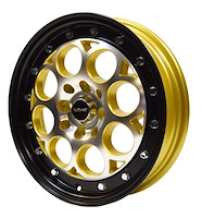VWRE009 Revolver Wheel, Size: 15" x 3.5", Bolt Pattern: 4 x 100 mm & 4 x 4 1/2" (114.3 mm) [Finish: Gloss Black Lip Gold Milled]