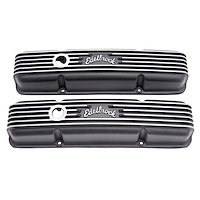 Classic Finned Valve Covers for 1959-1986 Small Block Chevy 262-400 with Black Powder Coated Finish