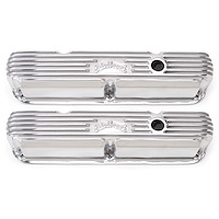 Classic Finned Valve Covers for Small Block Chrysler 318-360 LA Series with Polished Finish