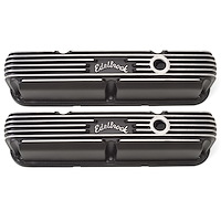 Classic Finned Valve Covers for Small Block Chrysler 318-360 LA Series with Black Powder Coated Finish