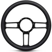 15 in. Launch Steering Wheel - Black Spokes w/Machined Highlights, Black Grip