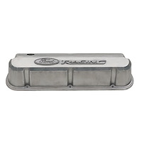 Slant-Edge Tall Aluminum Valve Covers for Small Block Ford 289-302-351W in Natural Cast Finish with Raised Ford Racing Emblem
