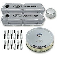 Ford Racing Dress-Up Kit for Small Block Ford 289-302-351W in Chrome Finish with Black Emblems