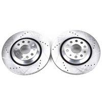 Power Stop drilled and slotted rotors give you the advantages of both drilled holes for cooling and