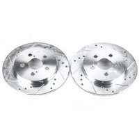 Power Stop drilled and slotted rotors give you the advantages of both drilled holes for cooling and