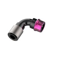 PRO/SPEC HD-Type Quick Release Hose End [-6 AN (PS06), 90 Degree, Crimp-On Non-Swivel, DYMAX FFKM Seals, Black/Purple]