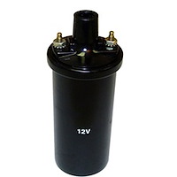Replacement 12-volt ignition coil with an internal resistor from Omix-ADA, Fits 59-71 Jeep CJ models