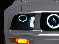 49128 LED Halo Projector Headlights for 2005-2009 Ford Mustang w/ Factory Halogens (Excl. GT500), Black Housing [Smoked Lens]