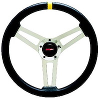 Classic 3-Spoke Steering Wheel Leather-Grain Black Vinyl with Yellow Topmarker
