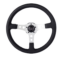 Formula GT Steering Wheel [15 in. Diameter, Satin Silver Spokes, Black]