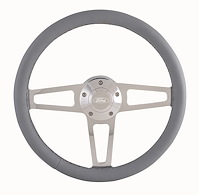 1912-1G Billet T Series Polished Steering Wheel with Ford Logo and Install Kit [14 in., Gray Grip]
