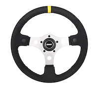 Performance GT Steering Wheel 13" Diameter Black Vinyl w/Yellow Top Marker Silver Spokes 2 Switch Holes (Switches Not Included)