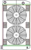 MegaCool ComboUnit Universal Fit Radiator and Fan Dual Pass Crossflow Design 27.50" x 15.50" with 16AN Inlet/Outlet