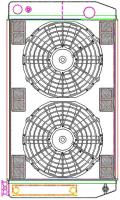 MegaCool CombuUnit Universal Fit Radiator and Fan Dual Pass Crossflow Design 27.50" x 15.50" for LS Swap with Cooler