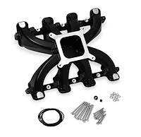300-132BK Single Plane Mid-Rise Carbureted Intake Manifold GM LS1/LS2/LS6 Cathedral Port [Black Finish]