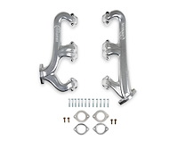 Cast Iron Exhaust Manifolds for 262-400 Small Block Chevy [2-1/2 in. Outlet, Silver Ceramic]
