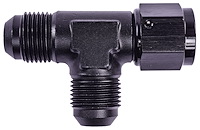 AN to AN Tee Adapter Fitting [-8 AN Female Swivel to -8 AN Male Run with -8 AN Male Center Port, Black]