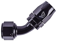 AN 45-Degree Max Flow Swivel Hose End [-12 AN Female to -12 AN Hose, Black]
