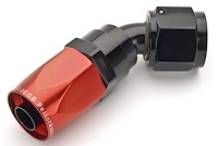 Red/Black 45° Max Flow Swivel Hose End -8AN