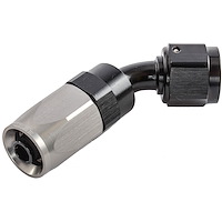 45-Degree HD AN Hose End Fitting [-6 AN Female Swivel, Black/Silver]
