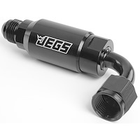 Compact Billet Aluminum In-Line Fuel Filter [-8 AN Male/90-Degree Female, Black]
