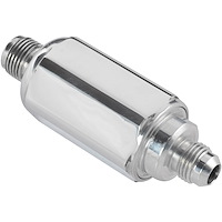 Compact Billet Aluminum In-Line Fuel Filter, 2 5/16 in. Long [5/8 in.-18 Inverted Flare Male to -6 AN Male, Polished]