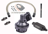 Mechanical Fuel Pump & Installation Kit for Small Block Chevy 265-283-327-350-400 [80 gph, Black Fittings]
