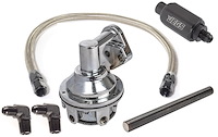 Mechanical Fuel Pump & Installation Kit for Small Block Chevy 265-283-327-350-400 [110 gph, Black Fittings]