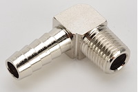 NPT 90-Degree Hose Barb Fitting [1/4 in. NPT to 3/8 in. Hose, Nickel-Plated Brass]