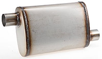 Satin SS Oval Muffler [2 1/4 in.] Offset / Offset - Reversible