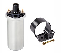 High-Energy Ignition Coil and Bracket Kit [Chrome Coil and Black Ford style Mounting Bracket]