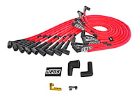 8mm Hi-Temp Sleeved Spark Plug Wire Set for Small Block Chevy 262-400 w/HEI, Over Valve Cover w/90-degree Boots [Red]