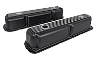Black Finned Aluminum Valve Covers for 1964-1992 Small Block Mopar 318, 340, 360 V8