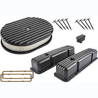 Black Finned Valve Cover Kit for 1958-1986 Small Block Chevy
